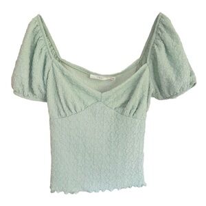 Mint Green Textured Puff Sleeve Top